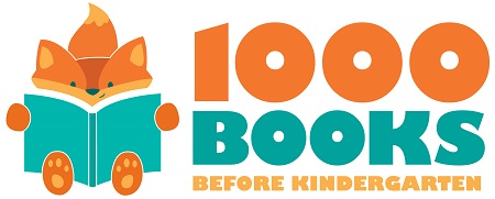 alt="illustrative fox character reading a green book next to 1000 Books Before Kindergarten"